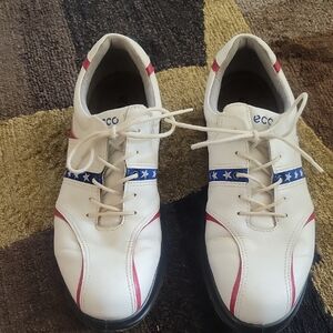 Ecco Women's White Golf Shoes with Blue and Red Accents